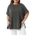 thumbnail image 2 of DARING DIVA Women's Plus Crew Neck Loose Fit Striped Summer Blouse 3X Black, 2 of 6