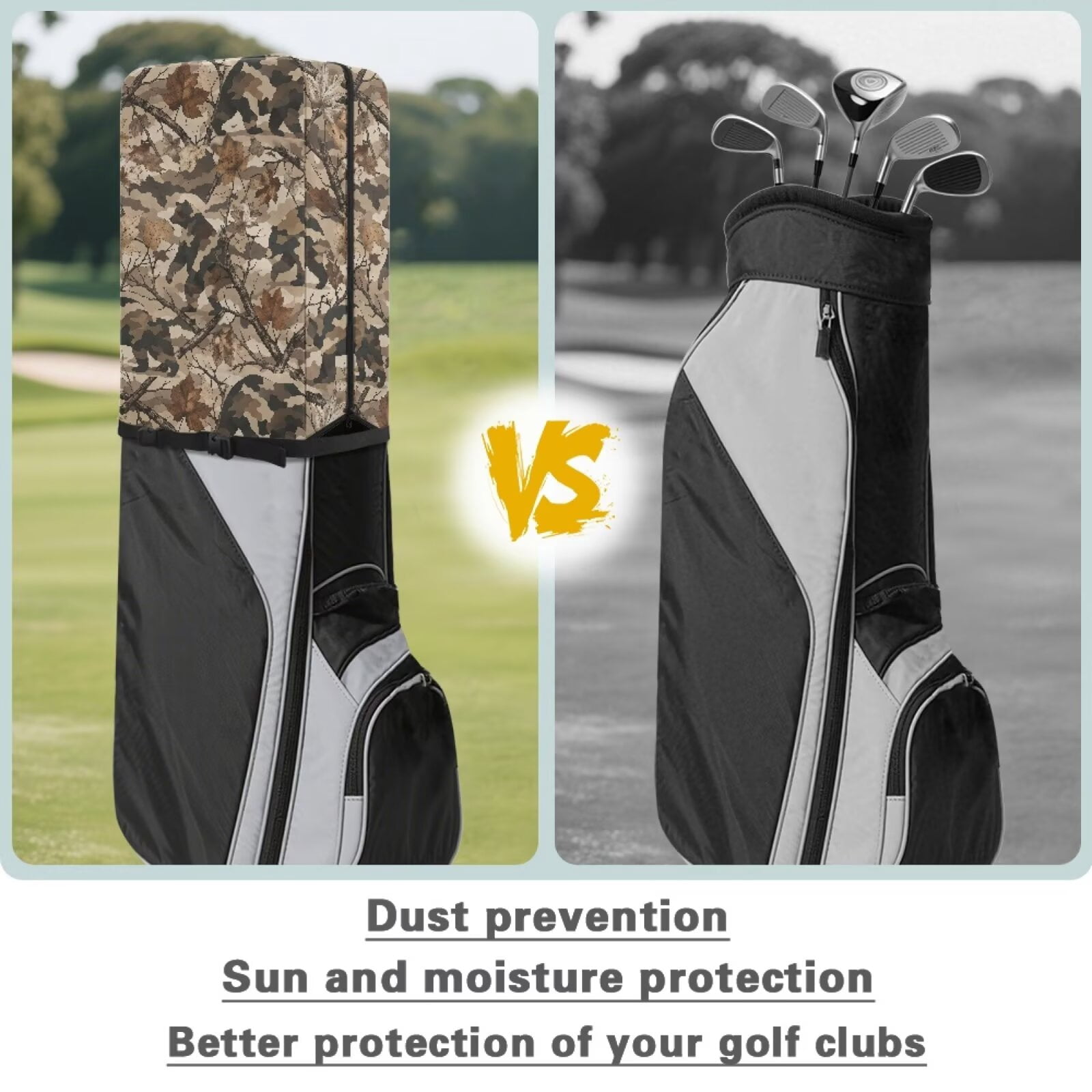 Chririnla Camo Hunting Forest Golf Bag Rain Cover Lightweight Dust Hood with Zipper Universal Fit for Most Golf Bags Golf Club Accessories