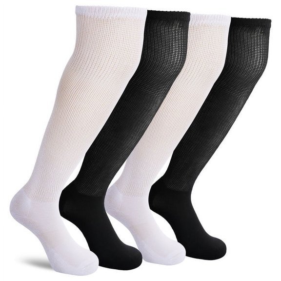 MD FootThera 4 Pack Extra Wide Non-Binding Diabetic and Circulatory Bamboo Over The Knee Socks with Cushioned Sole