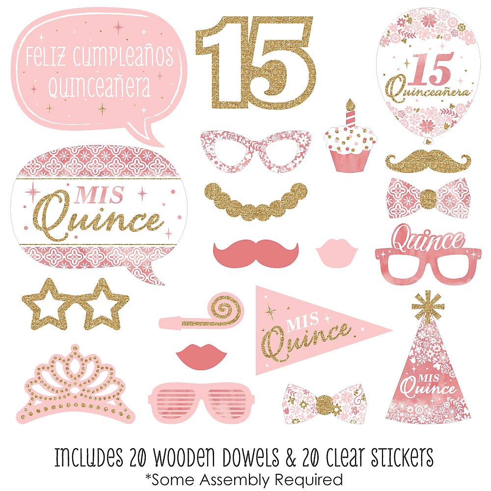 Sweet 15 Photo Booth Props Kit 20 Count Quinceanera Purple