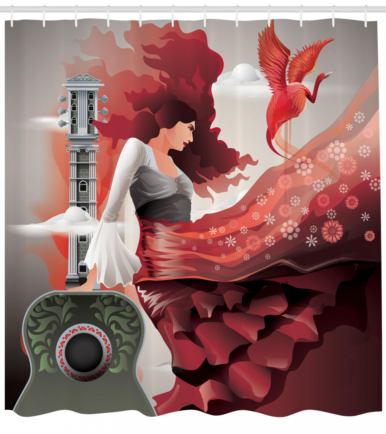 Spanish Shower Curtain, Spain Culture Theme with Flamenco Dancer Lady