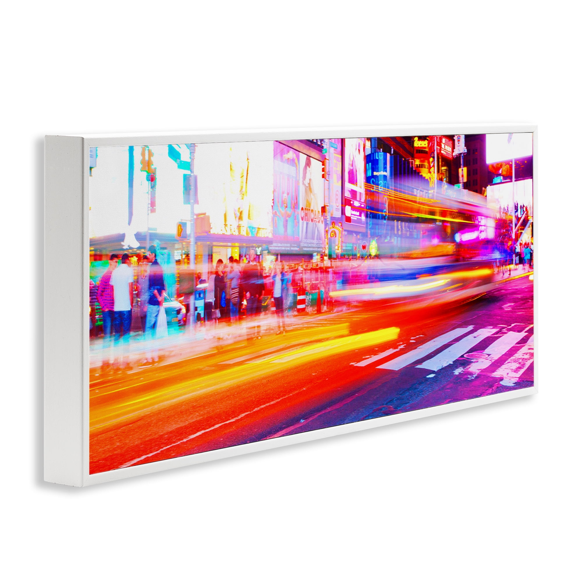Stupell Industries Light Streaked Cityscape Scenery Photography White Framed Art Print Wall Art, 24 x 10