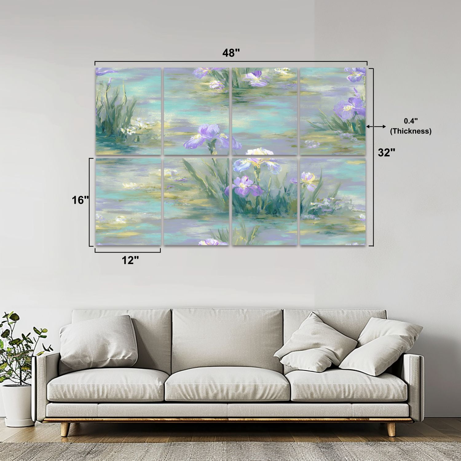 8 Pack Art Acoustic Panels Sound Absorbing Pastel Iris Flowers Serene Decorative Soundproof Wall Panels Self Adhesive for Nursery Game Room Bedroom 48"x32"