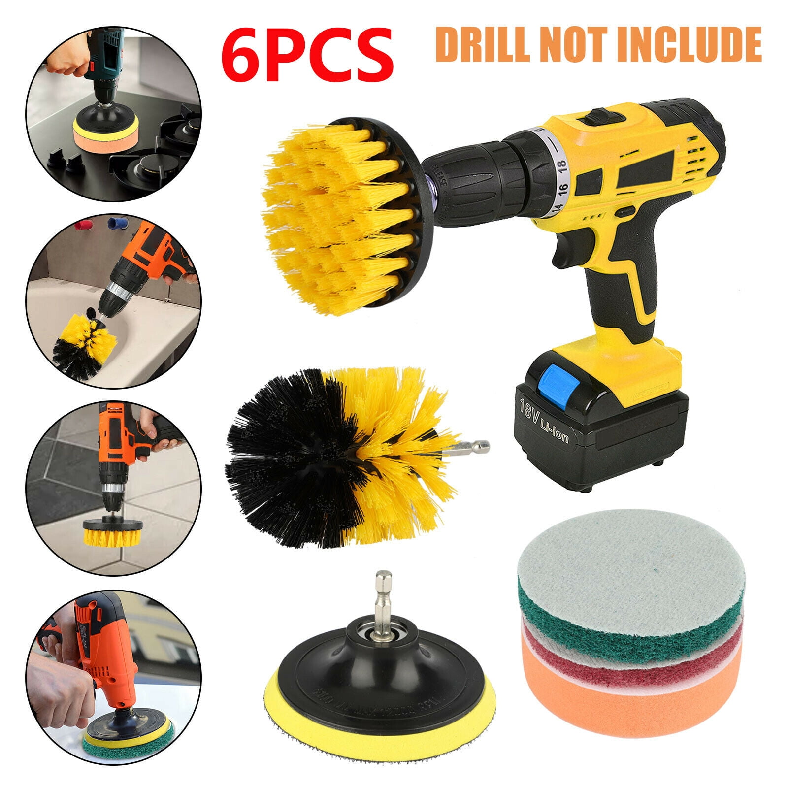 Drill Brush Attachment Set Power Scrubber Cleaning Kit Combo Scrub Tub Clean SET 