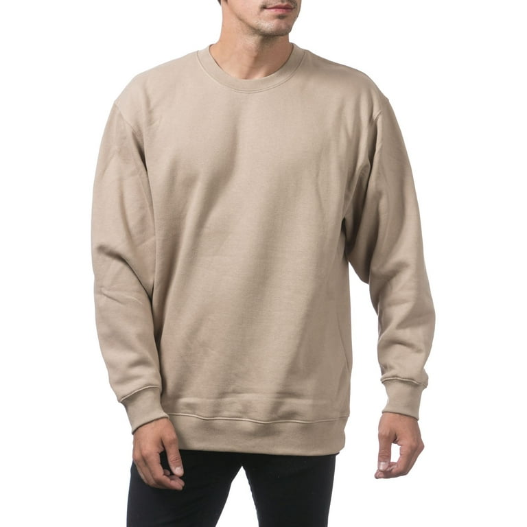 Pro Club Men s Heavyweight Crew Neck Fleece Pullover Sweater Khaki Small Walmart