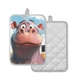 thumbnail image 2 of Cartoon Cute Hippo Oven Mitts Pot Holders 2 pcs Heat Resistant for Kitchen Baking Grilling, 2 of 7