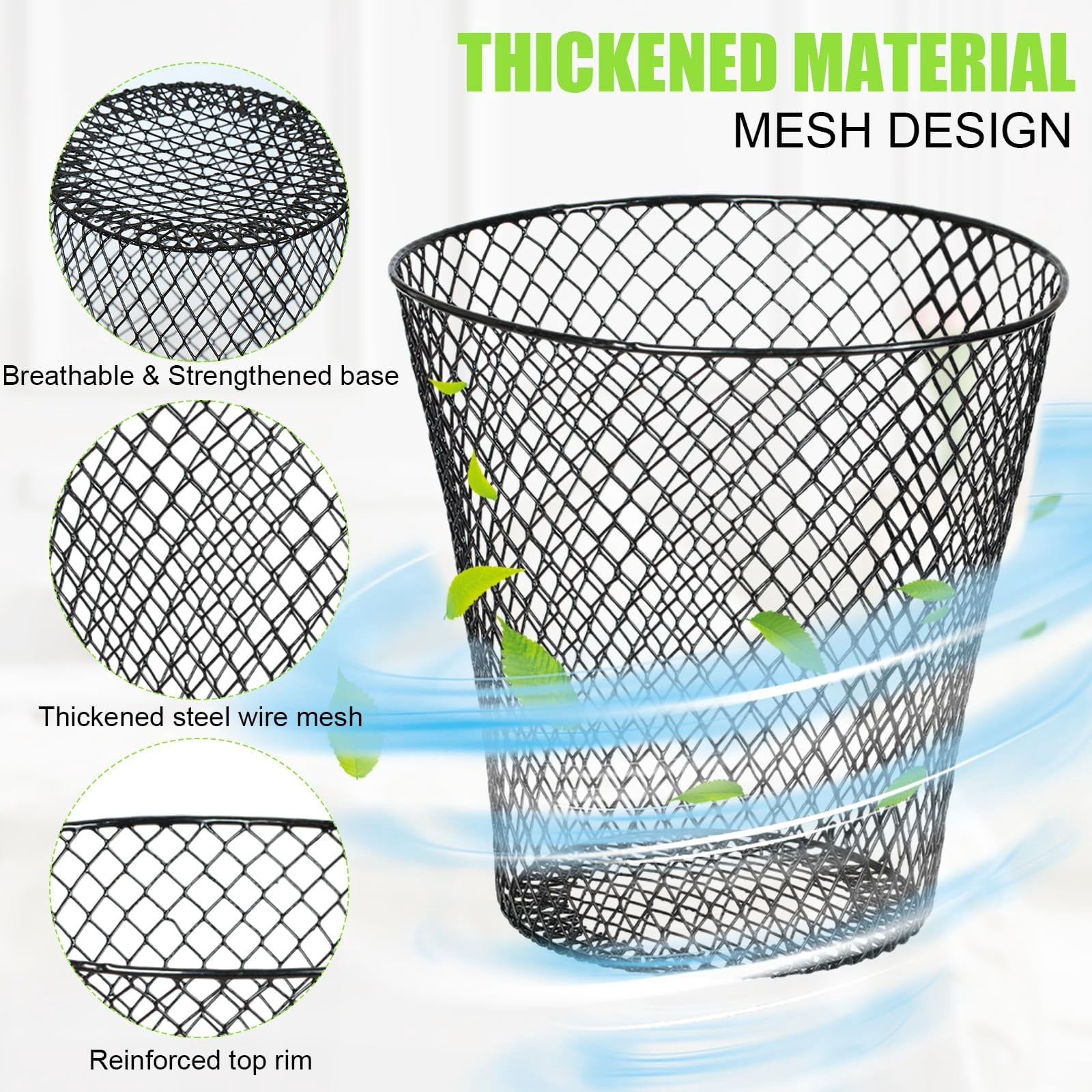 10 Pack Wire Mesh Desk Metal Trash Can Wastebasket Recycling Black Trash Bins Garbage Container For Bedroom Offices School Kitchen Home Living Room Bathroom