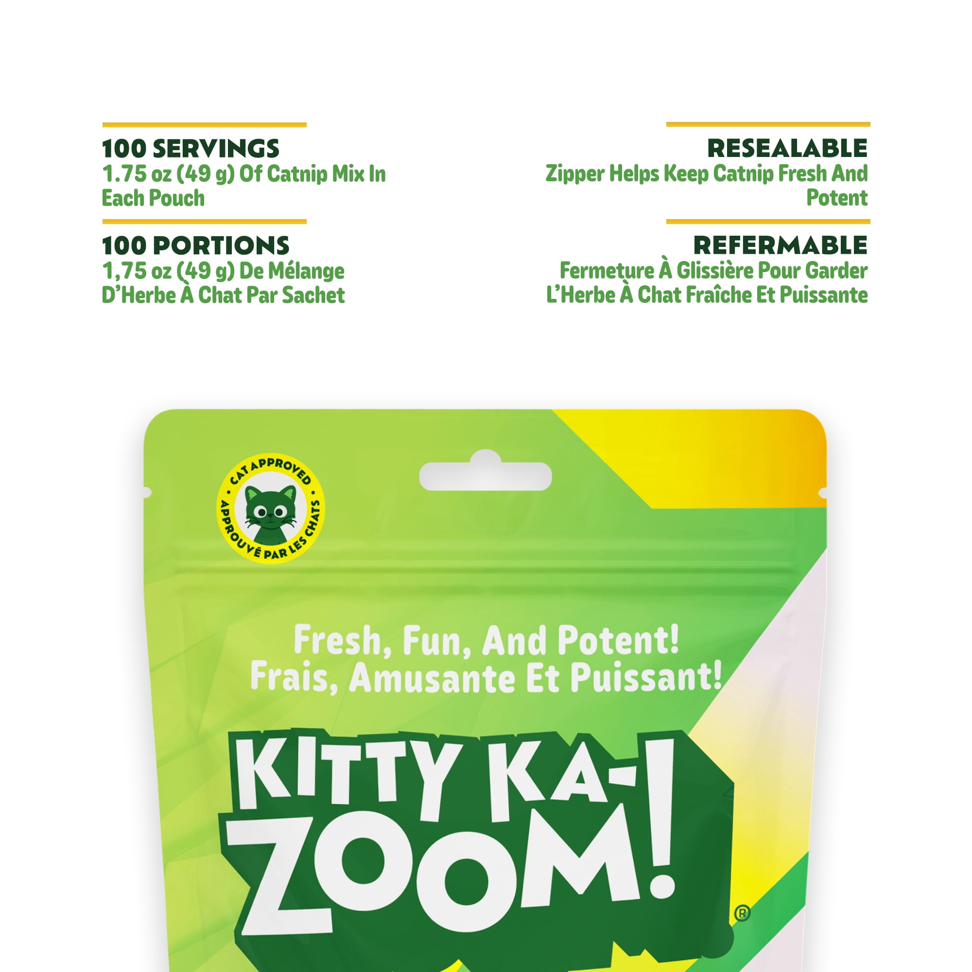 Kitty Ka Zoom Roar Catnip, Valerian Root & Catnip Blend for Cats 49.6g (1.75oz) Resealable Pouch