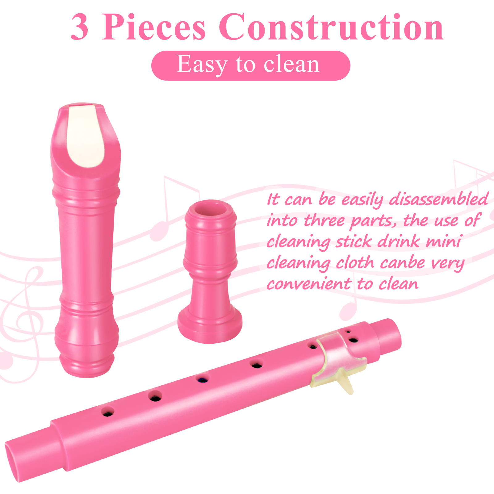 EastRock Soprano Recorder Pink with Cleaning Rod photo 3