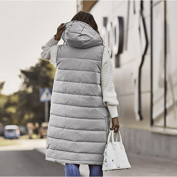 Women's Winter Hooded Long Down Vest Full-Zip Sleeveless Puffer Vest  Fashionable Coats Jacket Outerwear with Pockets 