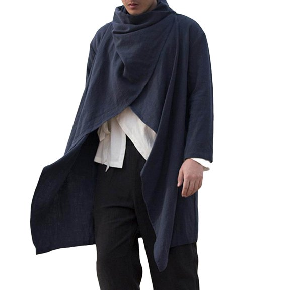 Fgnfyis Mens Jacket Linen Cape Long Irregular Cloak Long Sleeve Coat Bohemian Outerwear Mens Winter Coats Blue XXL