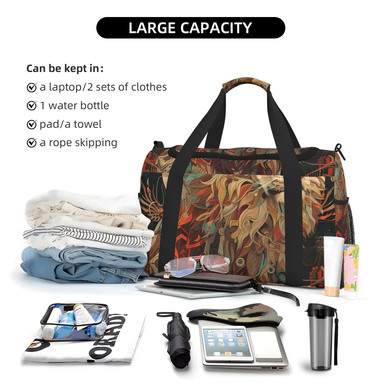 Fuzoiu Majestic Cosmic Lion Print Travel Duffle Bag,Carry On Tote Bags,Duffel Bag,Sport Gym Bag, Hospital Bag for Labor and Delivery, Overnight Bag,Luggage Bag