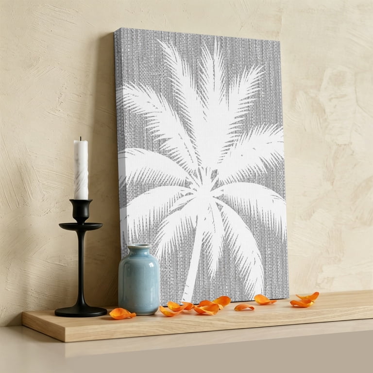 Light Grey Palm Tree Canvas Wall Art, Summer Country Vintage