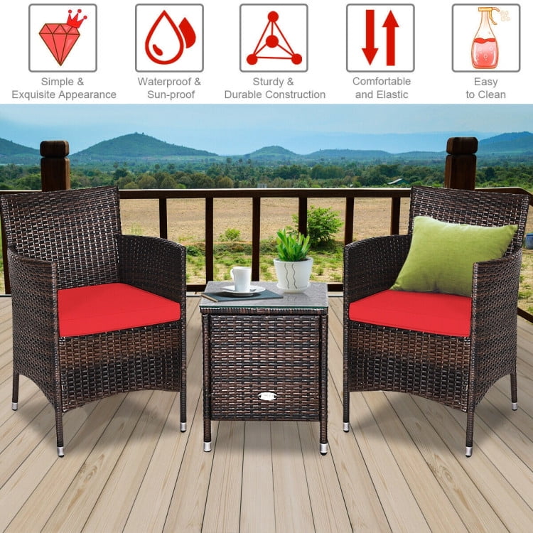 Aimee Lii 3 Piece Wicker Patio Furniture Set, Wicker Outdoor Sectional with Washable and Removable Cushion for Patio, B-Red