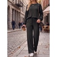 thumbnail image 5 of Cueply Two Piece Sets for Women Outfits Fall Lounge Set Sweatshirt Knit Pullover Sweater Tops Wide Leg Pants, 5 of 9