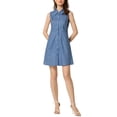 thumbnail image 2 of INSPIRE CHIC Women's Polka Dots Sleeveless Belted Shirt Dress XL Blue, 2 of 5