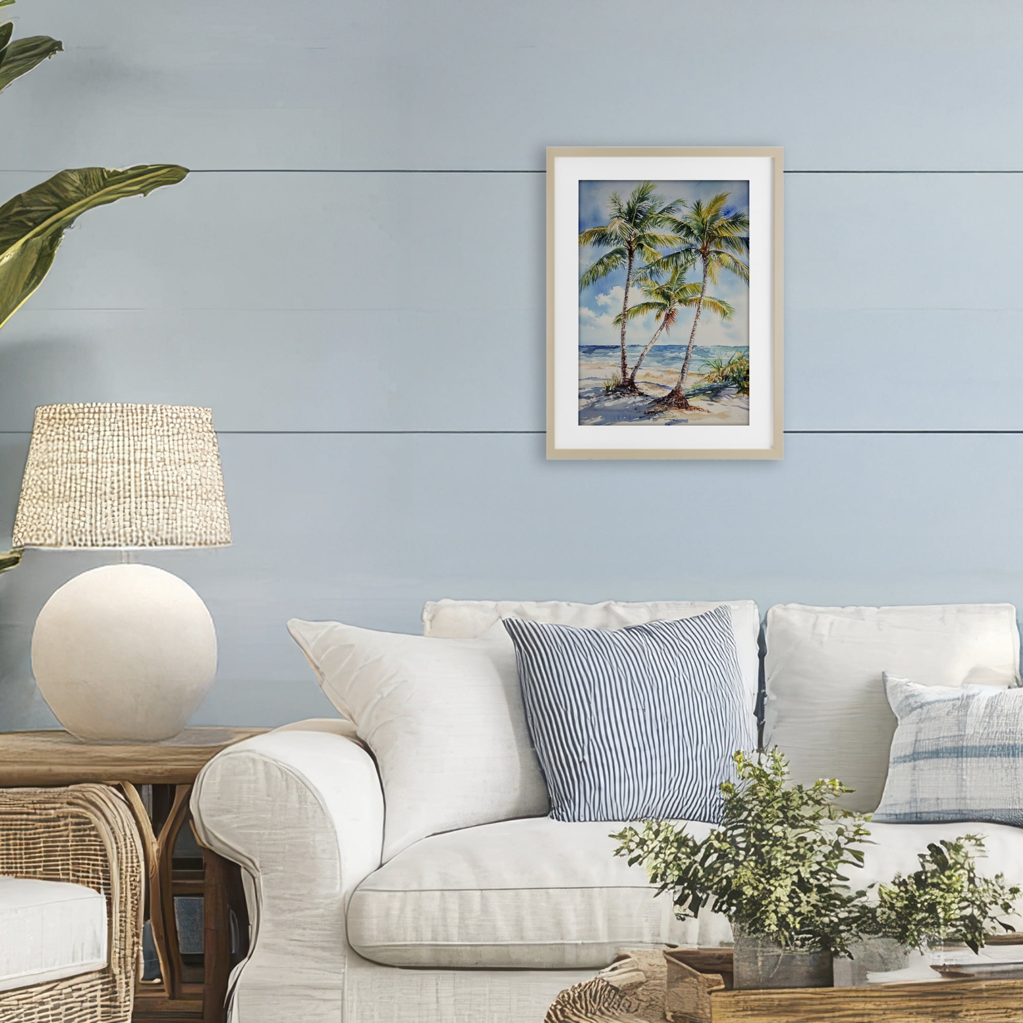 Stupell Industries Windy Palm Trees on Shore Birch Framed Print Under Glass, design by Petal Prints Design
