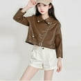 thumbnail image 5 of Hxshgdsn Boys Girls Faux Leather Jacket Oblique Zipper Motorcycle Jackets Cute Fall Winter Outewear Khaki 3 Years, 5 of 9