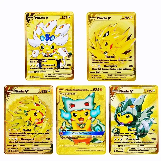 5Pcs Metal Letters Cards Venusaur Vmax Charizard Pikachu Lugia Vstar Gold Iron Letter Anime Games Card Kids Toys