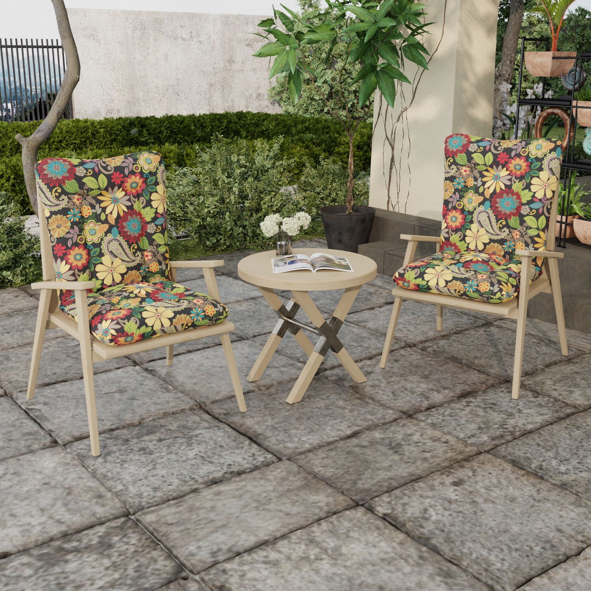 Jordan Manufacturing 38" x 21" Gaya Pizzazz Multicolor Floral Rectangular Outdoor Wrought Iron Chair Cushion with Ties and Hanger Loop