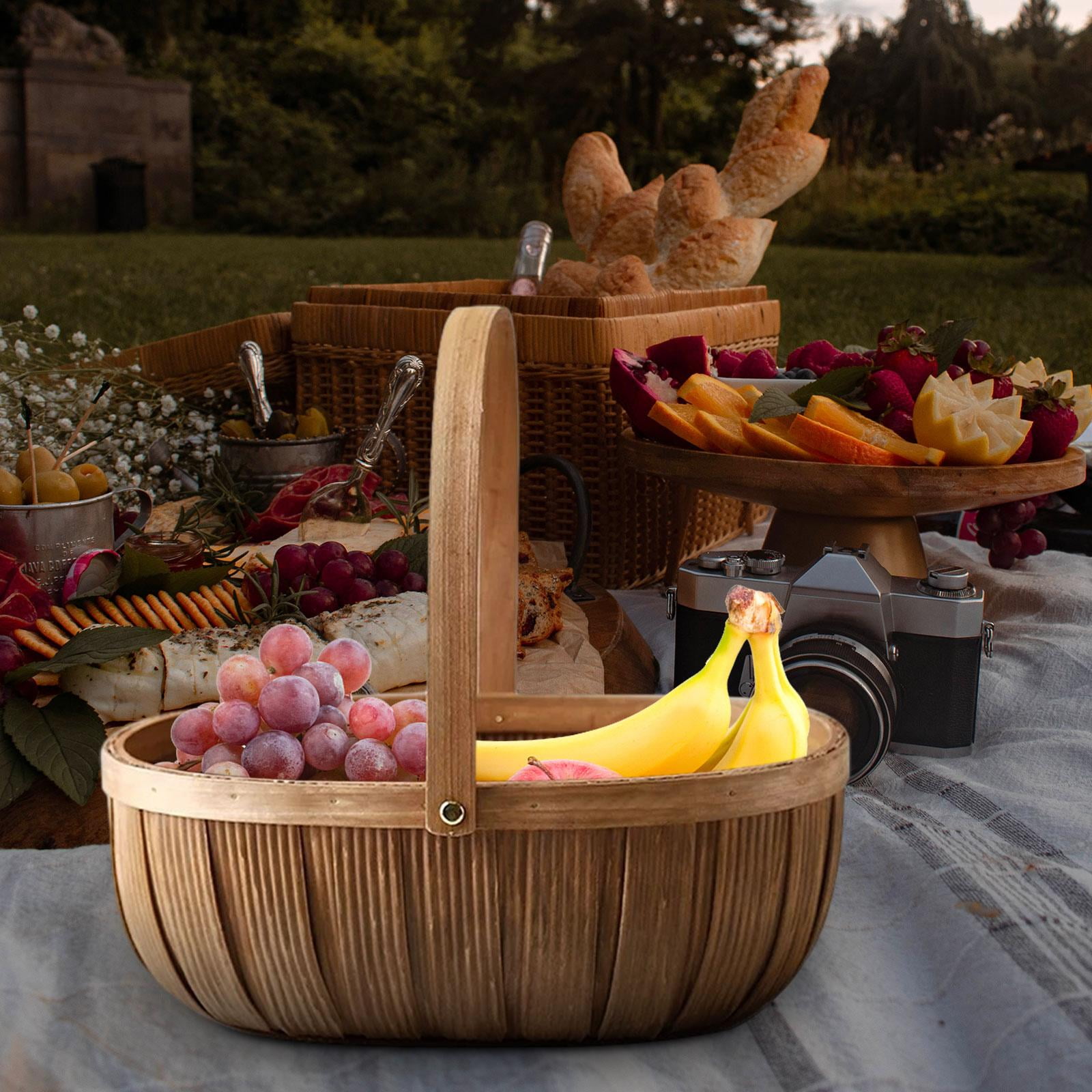 TISHITA Wooden Bread Basket Fruit Basket Wicker Woven Kitchen Cabinet Organizer Easter Basket for Bath Toy Kids Toys Versatile Sturdy Size S