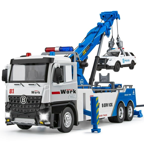 HAPYAD Tow Truck Toy for Kids, Metal Tow Truck with Crane Toy Model with Lights and Sounds, Construction Vehicles for 3 4 5 6 7 8 Years Old Boys