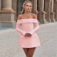 thumbnail image 3 of Women Mini Dress Off Shoulder Long Sleeve A Line Dress Short Formal Dresses Party Clubwear Pink L, 3 of 6