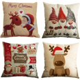 thumbnail image 1 of Funda de almohada, juego de 4 fundas de cojín cuadradas estampadas de algodón y lino con diseño de alce navideño, Papá Noel, muñeco de nieve y enano para cama, coche, hogar, sofá, 45 x 45 cm, 1 of 5