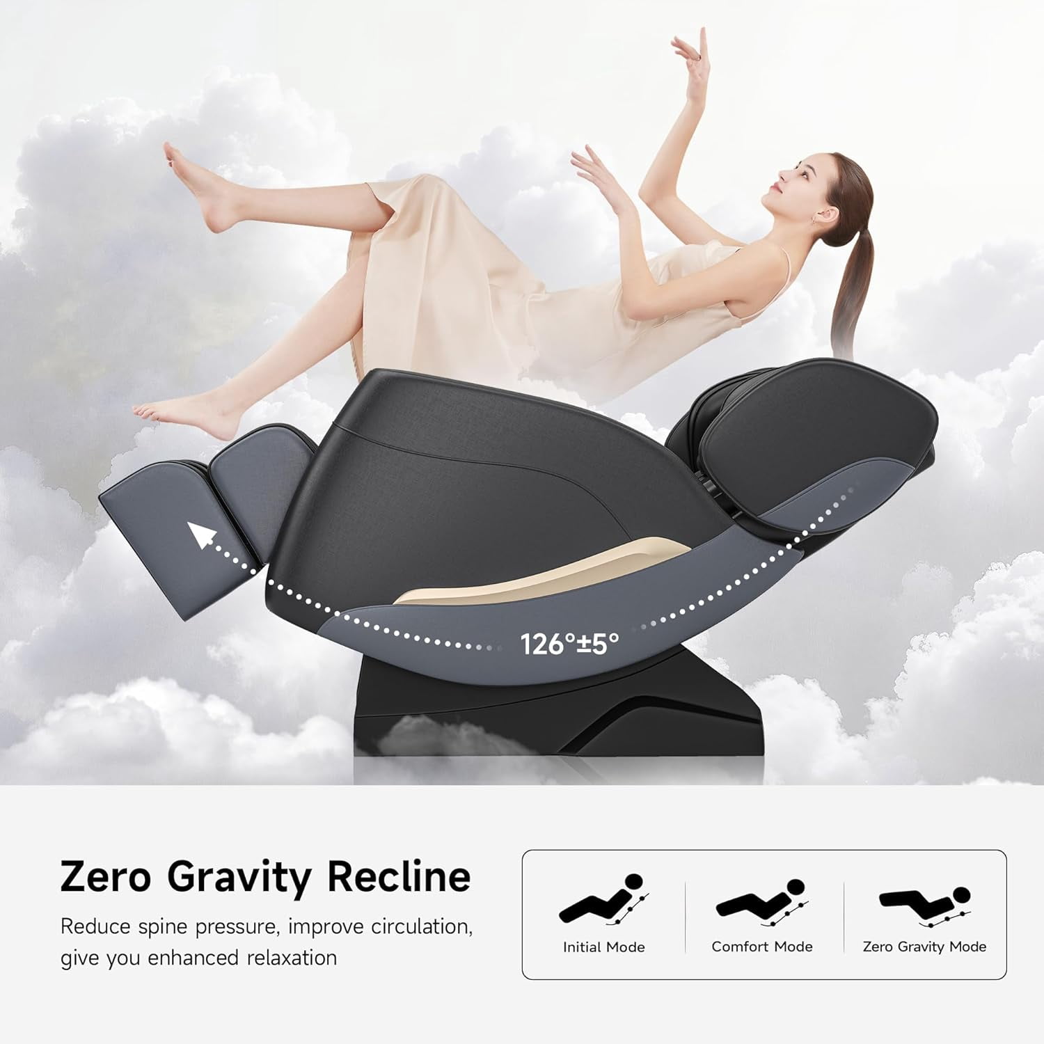 Real Relax Full Body Electric Zero Gravity Shiatsu Massage Chair with Bluetooth Heating and Foot Roller for Home and Office, Black