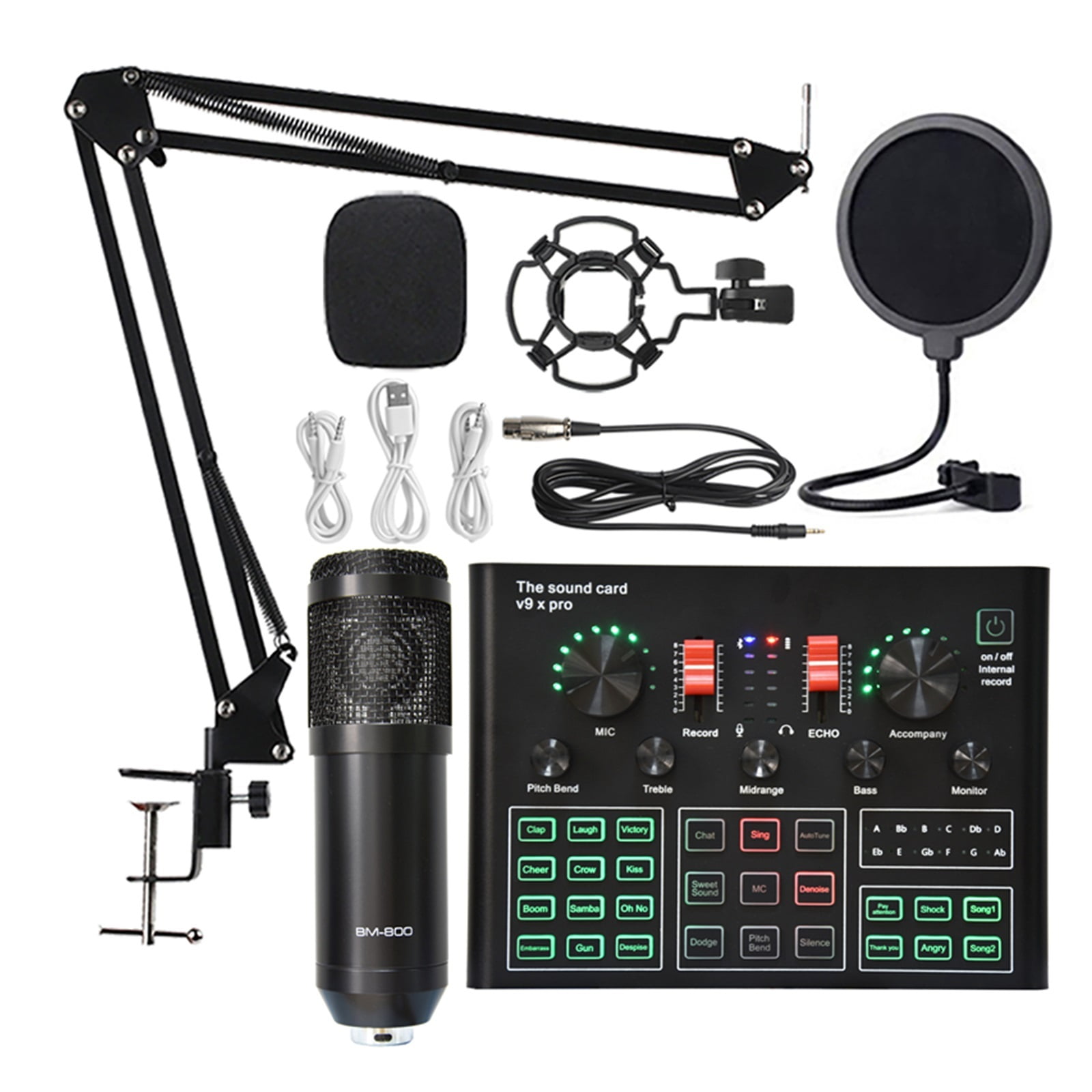 Bm 800 Microphone Sound Card Professional Studio Condenser Wireless Microphone For USB Gaming Singing MIC For PC Phone