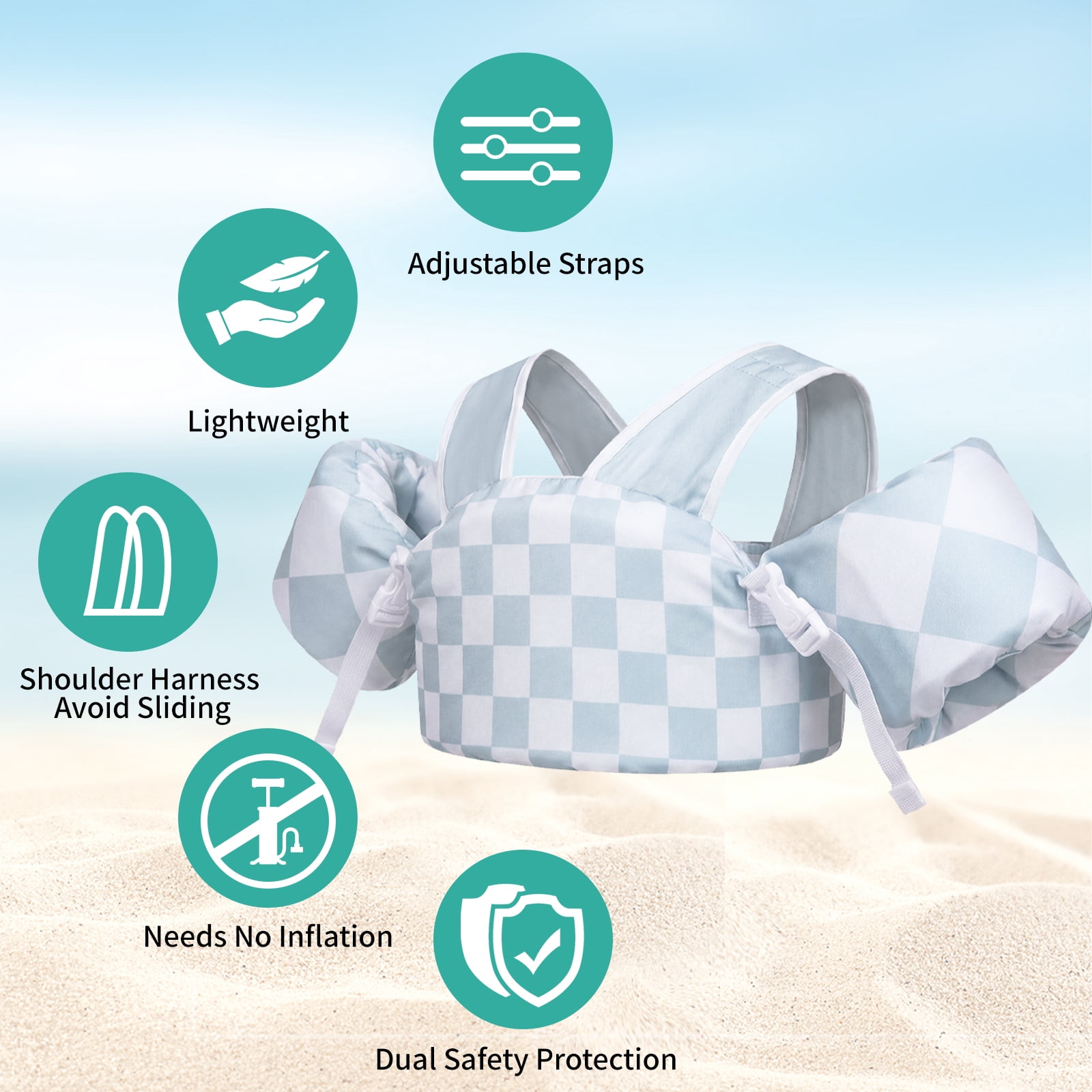 Gogokids Kids Toddler Swim Vest Life Jacket,Toddler Floaties Fit 22-66 Lbs,Pool Float Jumper Detachable Arm Floaties Water Wing for Boys Girls