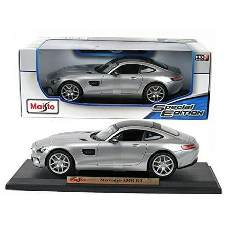 Diecast Sports Car - Maisto Year 2015 Special Edition Series 1:18 Scale Die Cast Car Set - Silver Color Sports Coupe MERCEDES BENZ AMG GT with Display Base (Car Dimension: 9-1/2 x 4 x 2-1/2)