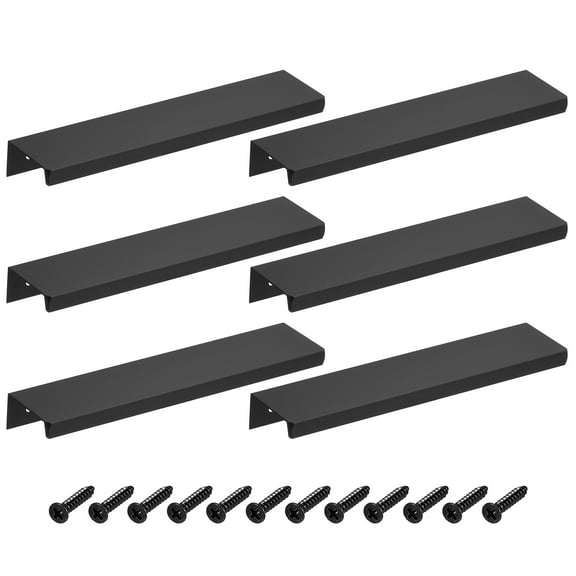 Uxcell Cabinet Finger Edge Pull, 10pcs 150mm/5.91 Aluminum Alloy Back Mount Hidden Cabinet Pulls for Drawer, Black