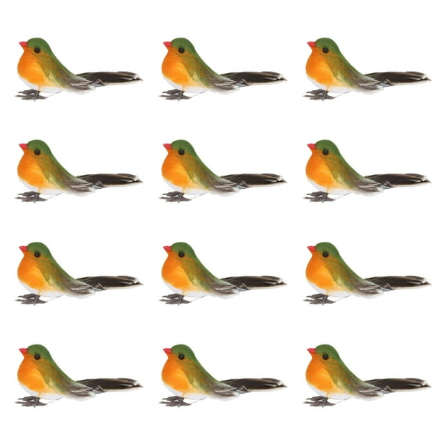 12 piezas de accesorios de fotografía de pájaros artificiales, modelos de pájaros de simulación realistas para Verde Naranja