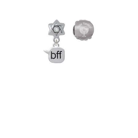 Silvertone Text Chat - bff - Best Friends Forever - Happy Hanukkah Charm Beads (Set of