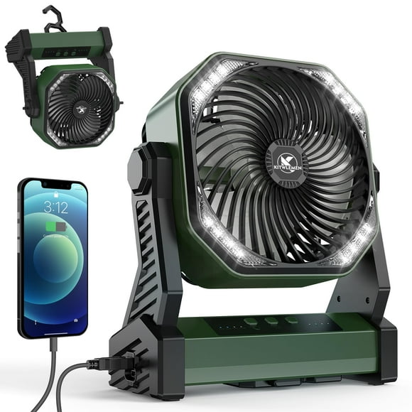 Ventilador de camping KITWLEMEN con linterna LED recargable de 20000 mAh