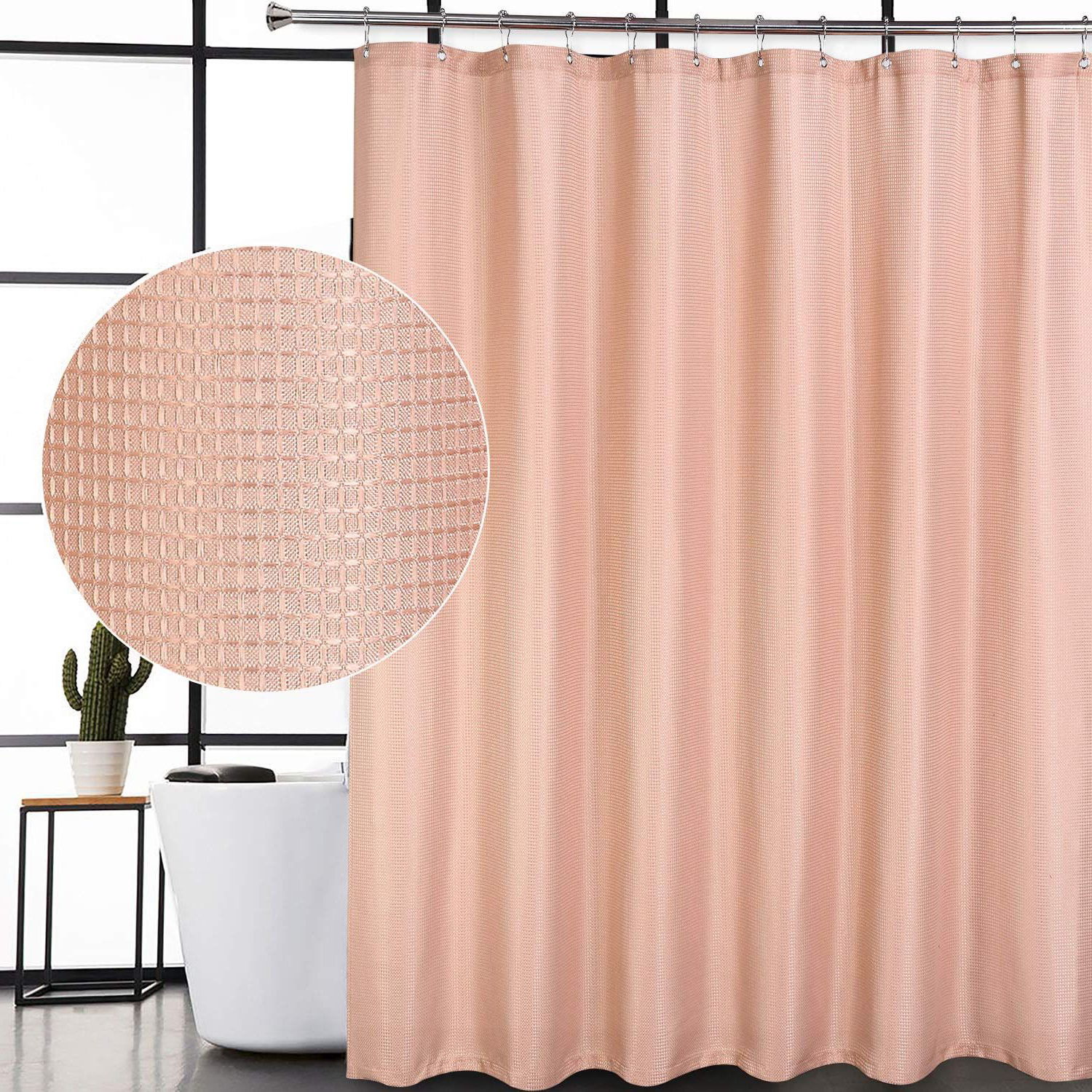 Waffle Fabric Shower Curtain, Modern Waffle Weave Fabric Shower Curtain