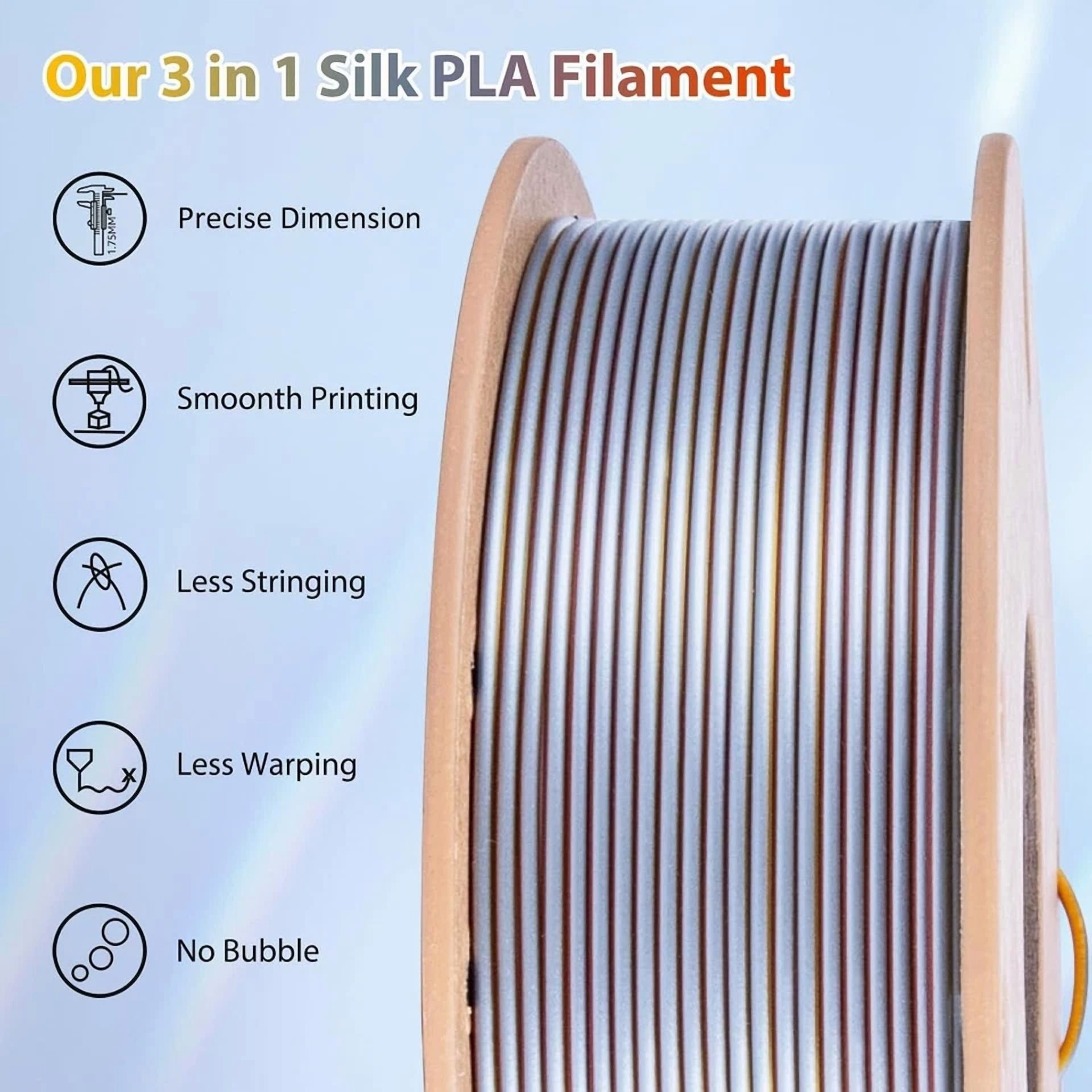 CRESTIN- Triple Color Silk Pla Filament 1.75Mm, Gold Silver Copper, 250G Spool