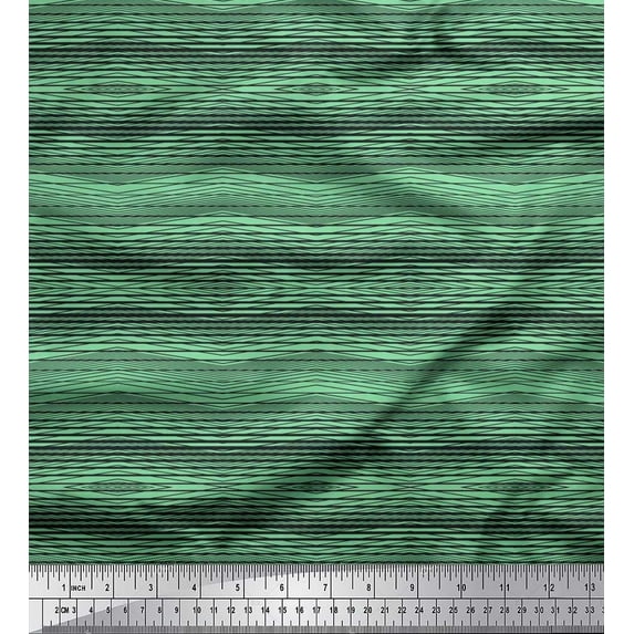 Soimoi Moss Georgette Fabric Horizontal Stripe Printed Fabric 1 Yard 42 Inch Wide