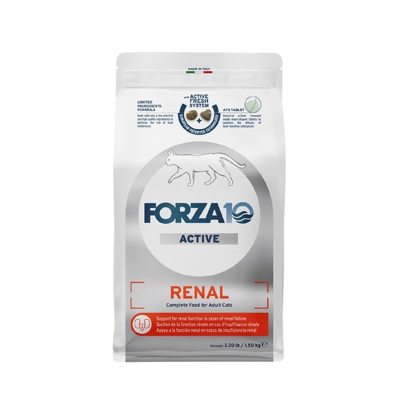 Forza10 Active Renal Dry Cat Food for Adult Cats - 3.3 LB - Fish Flavor | Vet-Formulated Renal Support with Cranberries and Dried Dandelion Root Extract - Non-GMO Kidney Support - Made in Italy
