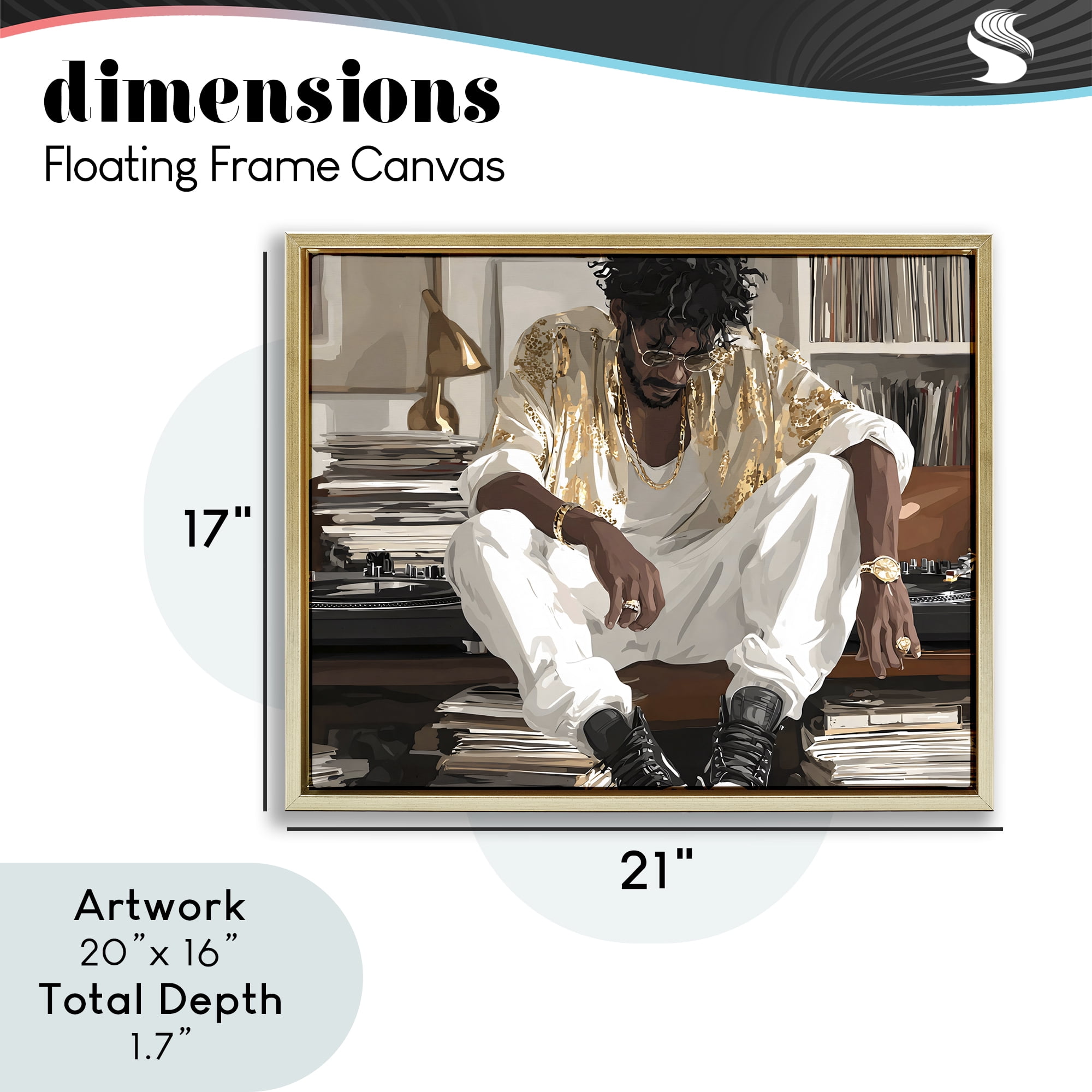 Stupell Industries DJ with Record Collection Gold Framed Floater Canvas Wall Art, design by Franklyn Gregory