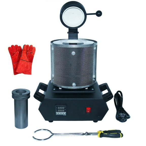 2100W Electric Gold Melting Furnace with 3KG Graphite Crucible for Melt Scrap, 2100F Digital Metal Smelting Machine 110V Refining Casting Furnace