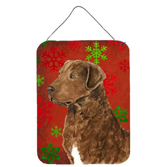 Chesapeake Bay Retriever Red Snowflakes Holiday Christmas Wall or Door Hanging Prints
