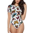 thumbnail image 1 of Balery Cute Butterfly Body de cuello redondo de manga corta para mujer Tops de manga corta Tops básicos-Medium, 1 of 7