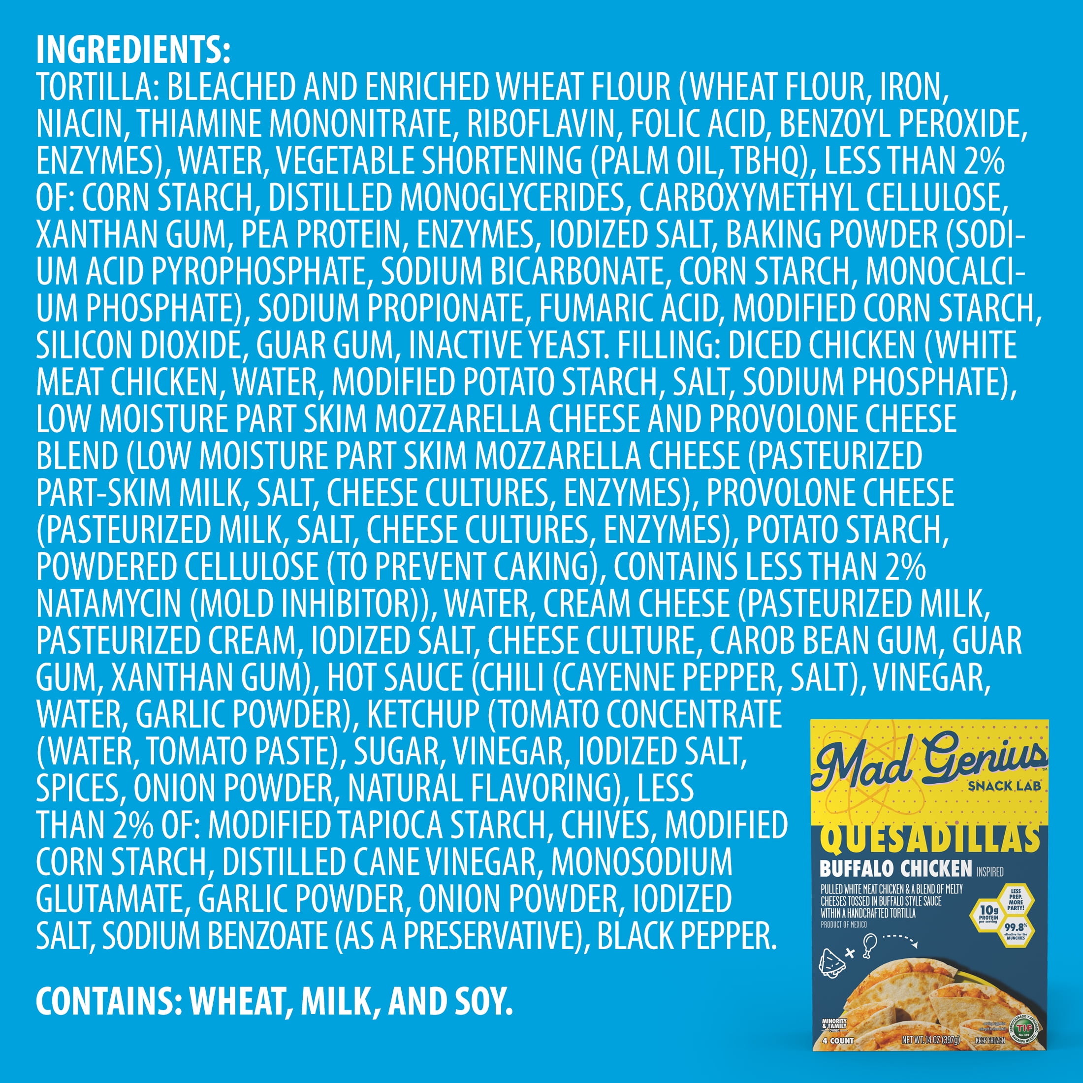 Mad Genius Buffalo Chicken Quesadillas, 14oz (Frozen), 10g of Protein per Serving