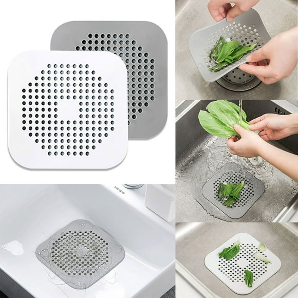Cagogo 2Pcs Drain Cover, Hair Catcher Filter for Kitchen Sink Bathroom Shower, Flexible Silicone Floor Drain Cover with Suction Cups, Clog Prevention Debris Screen for Sewer Pipe Bathtub Sink Drain