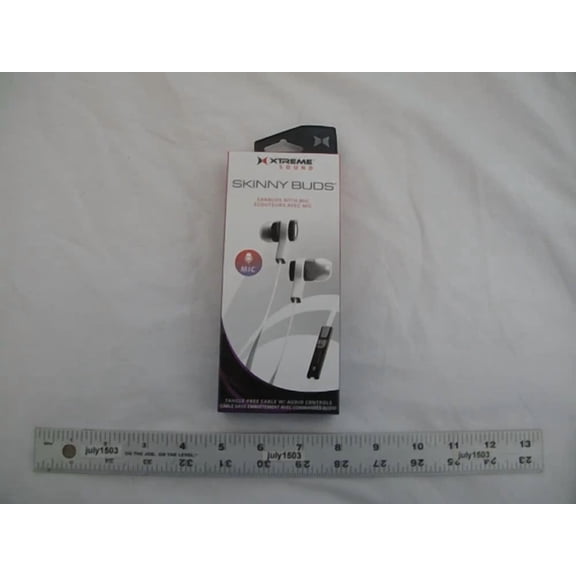 (1) NEW Xtreme Sound "Skinny Buds" Earbuds with Mic 3.5mm Tangle Free - WHITE