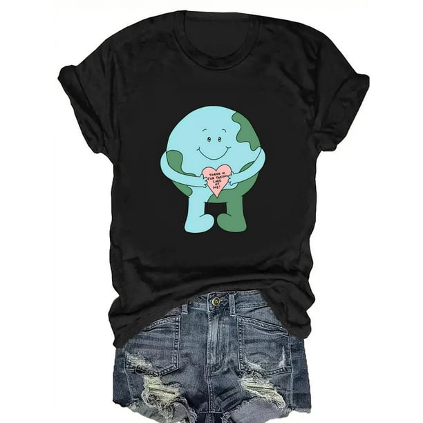 Letter Print T-shirt, Short Sleeve Crew Neck Casual Top for Summer & Spring, Women's Clothing