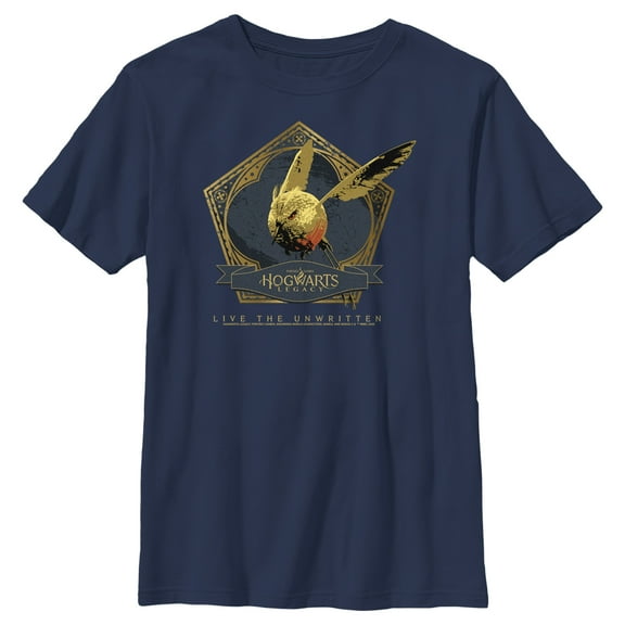 Boy's Hogwarts Legacy Golden Snidget Logo Graphic Tee Navy Blue Medium