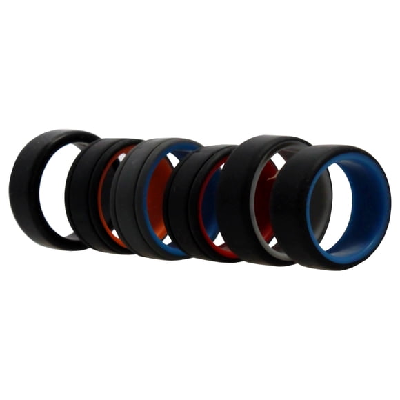 Juego de anillos de boda de silicona con líneas de 2 capas - Multicolor de ROQ para hombres - Anillo de 6 x 8 mm